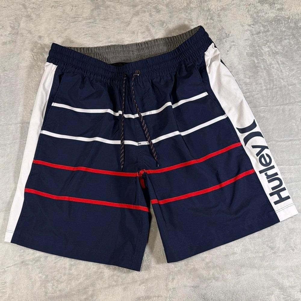 Y2K Hurley Swim Trunks | USA Navy Striped Board Shorts | Large
